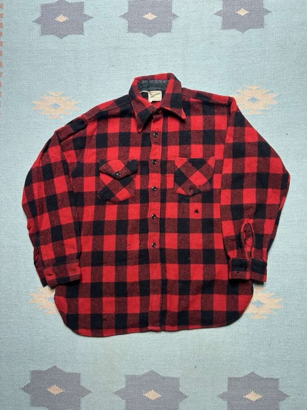 Vintage 50s 60s wool flannel shirt buffalo plaid Frost Proof distressed large